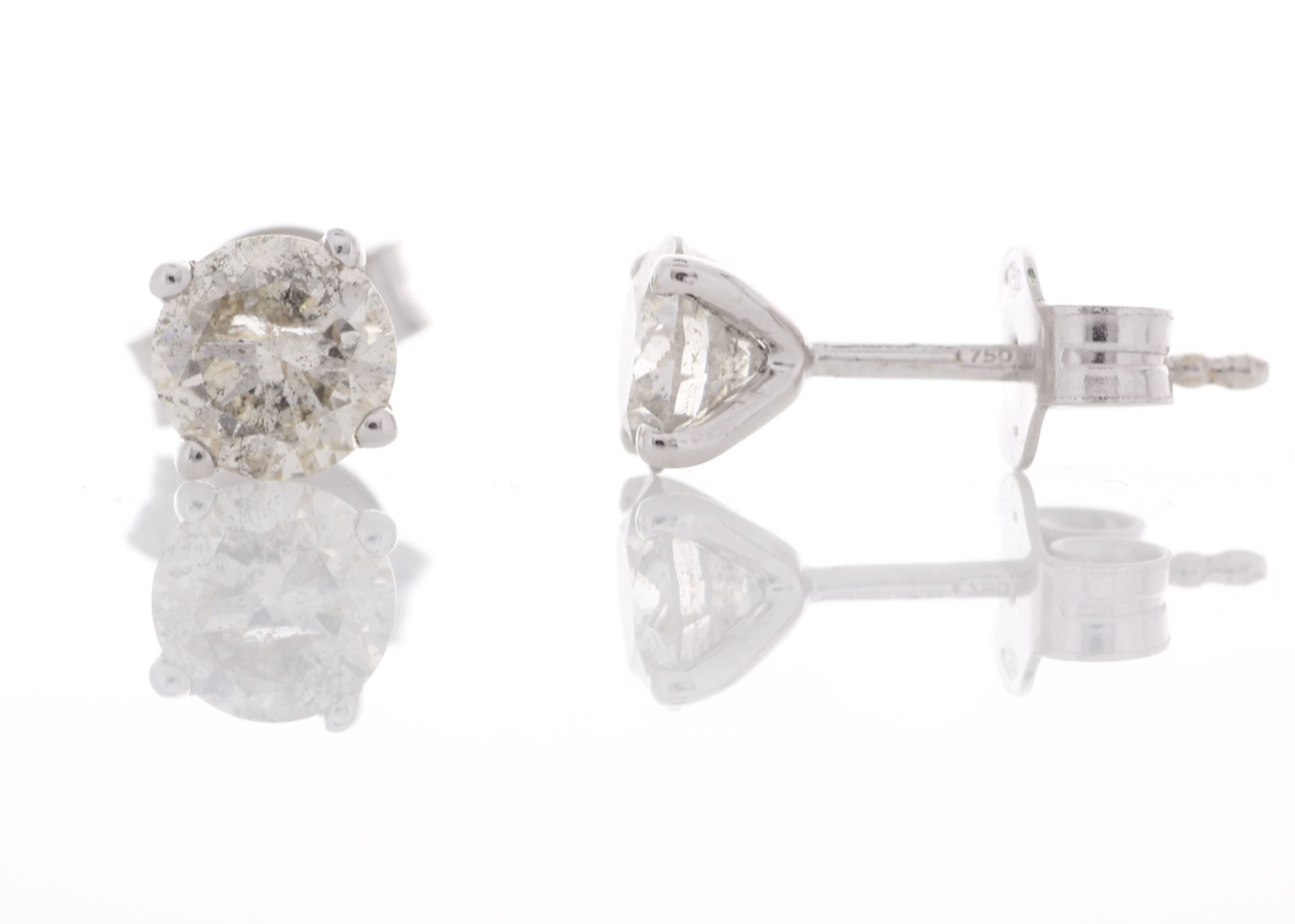 18ct White Gold Single Stone Prong Set Diamond Earring 1.14 - Image 2 of 3