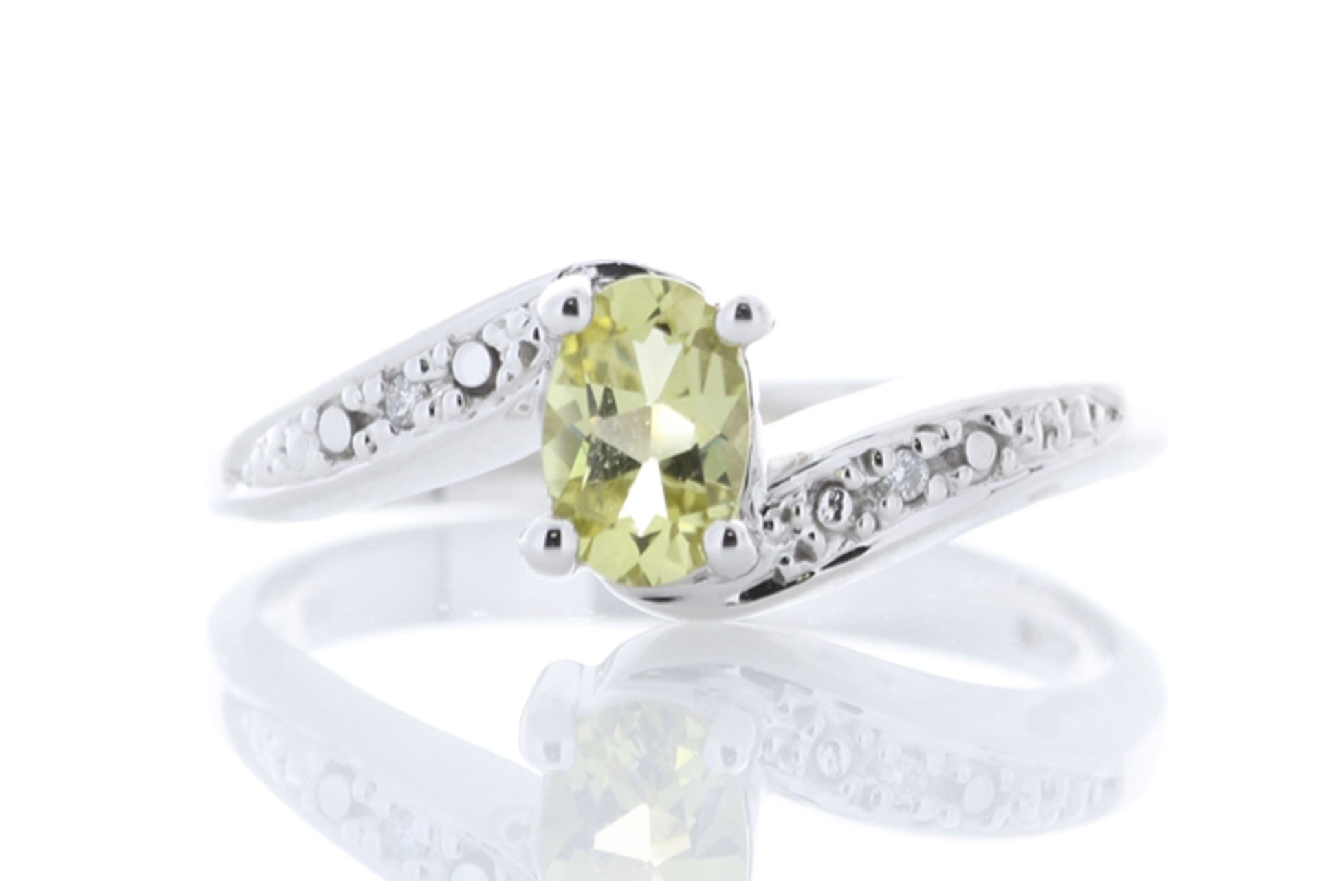 9ct White Gold Diamond And Lemon Quartz Ring 0.01