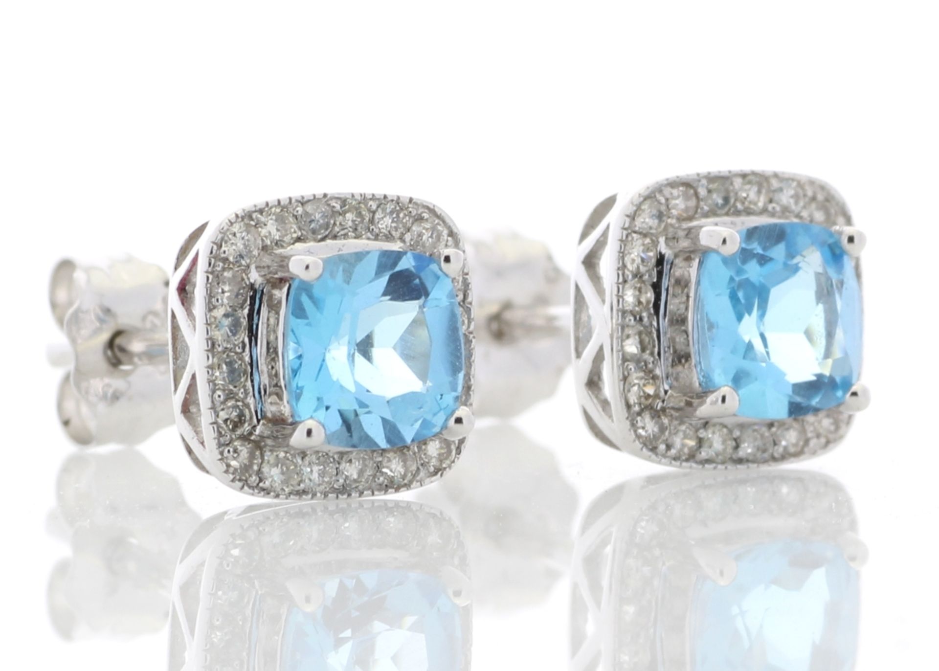 9ct White Gold Blue Topaz Diamond Earring 0.20 - Image 4 of 5