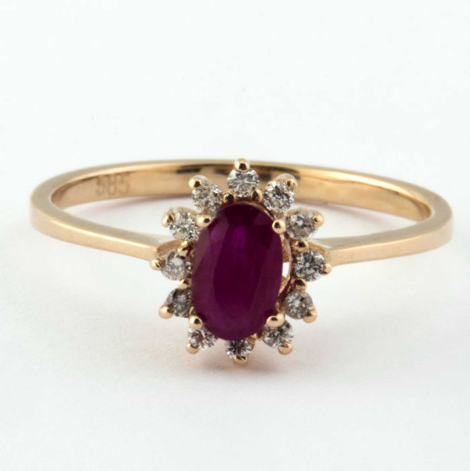 14K Pink Gold Cluster Ring Total:0,65ct,12 Pcs Brilliant Cut Round Diamond and 1 Natural Ruby - Image 2 of 6
