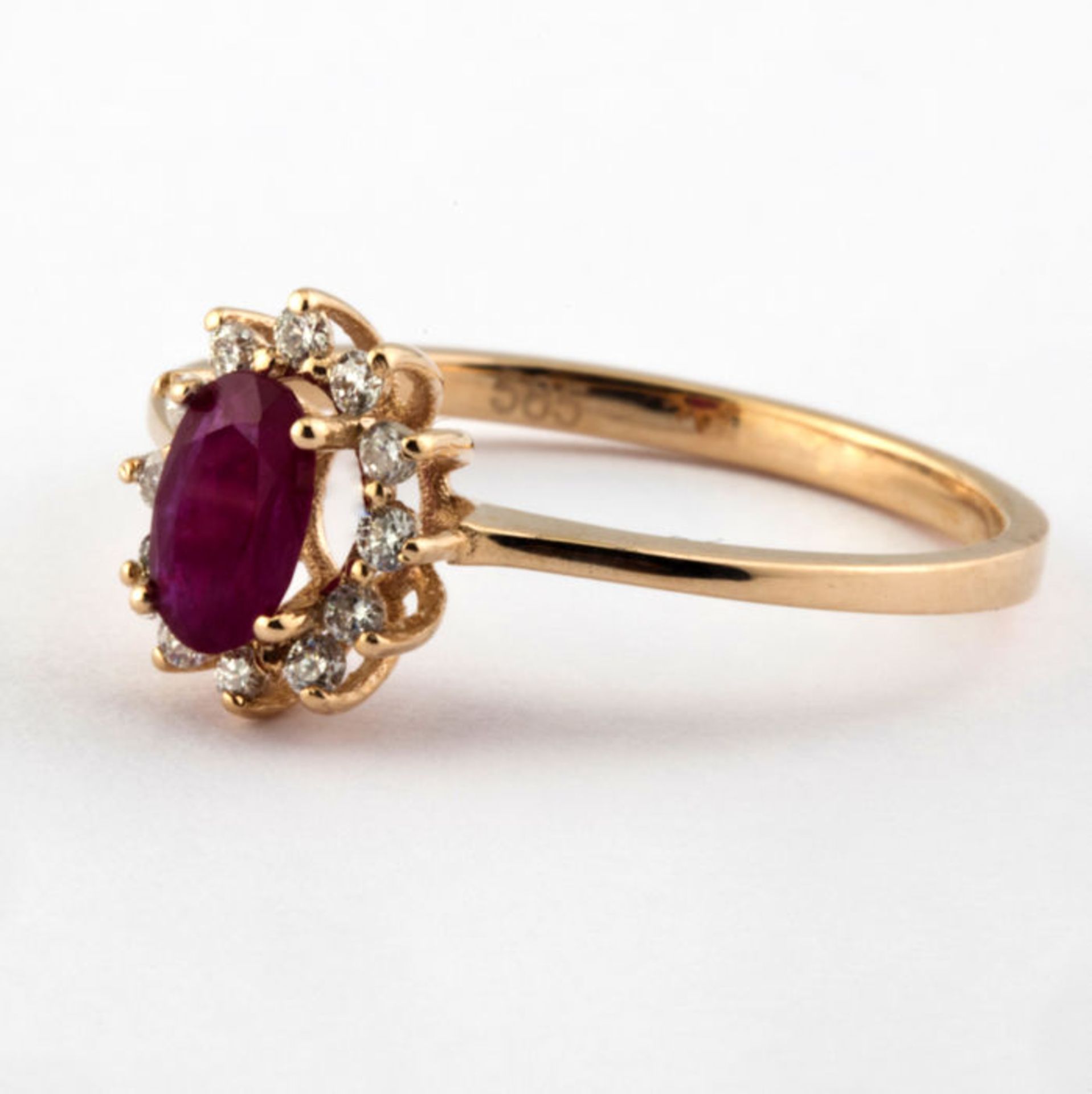 14K Pink Gold Cluster Ring Total:0,65ct,12 Pcs Brilliant Cut Round Diamond and 1 Natural Ruby - Image 6 of 6