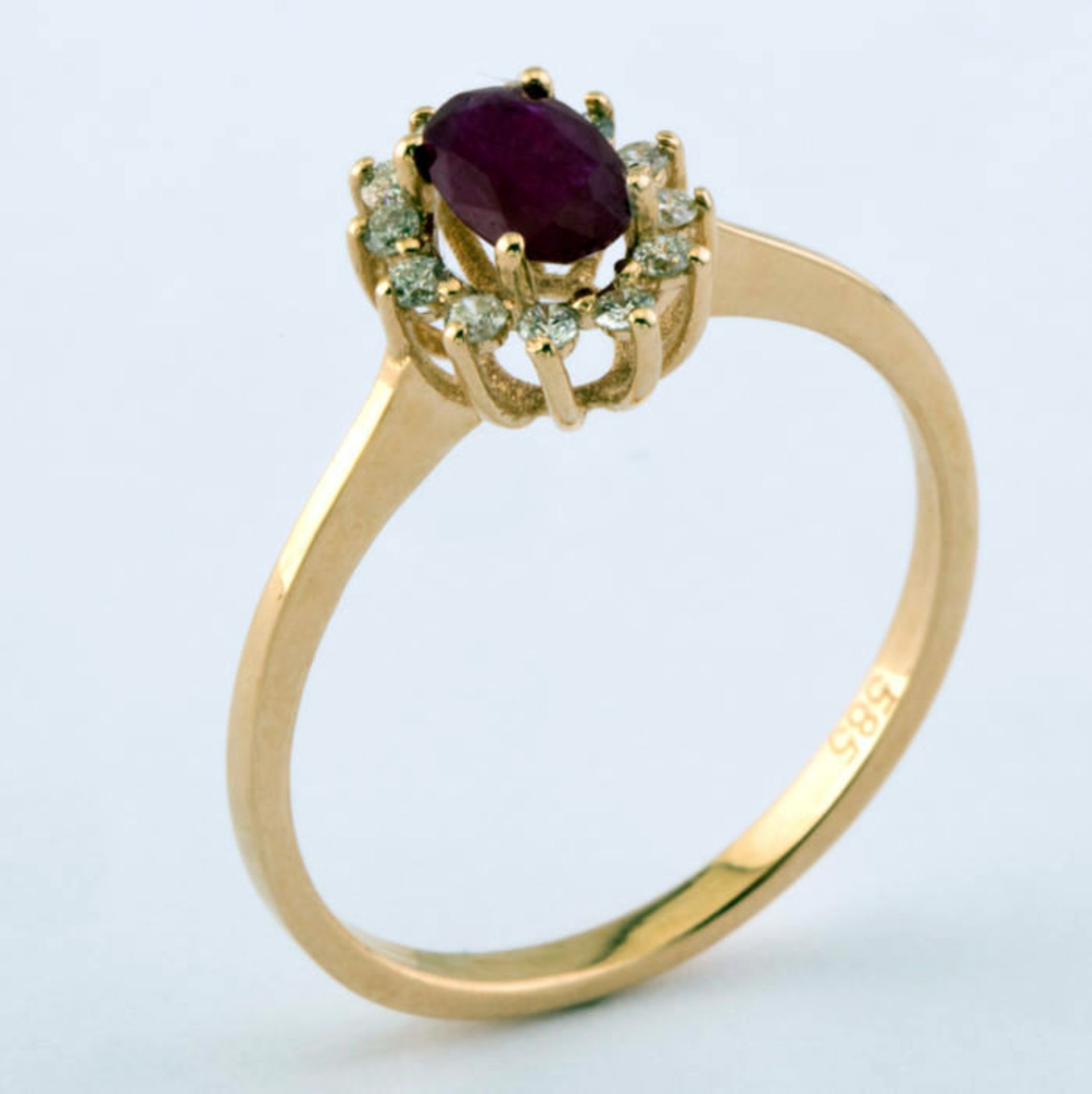 14K Pink Gold Cluster Ring Total:0,65ct,12 Pcs Brilliant Cut Round Diamond and 1 Natural Ruby - Image 4 of 6