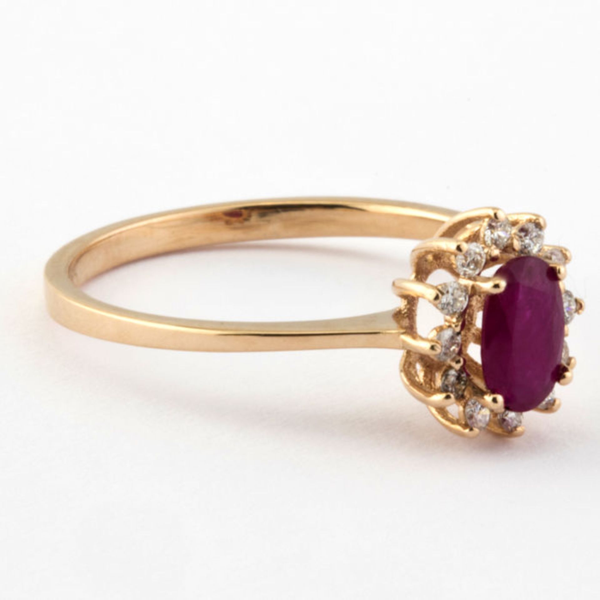 14K Pink Gold Cluster Ring Total:0,65ct,12 Pcs Brilliant Cut Round Diamond and 1 Natural Ruby - Image 3 of 6