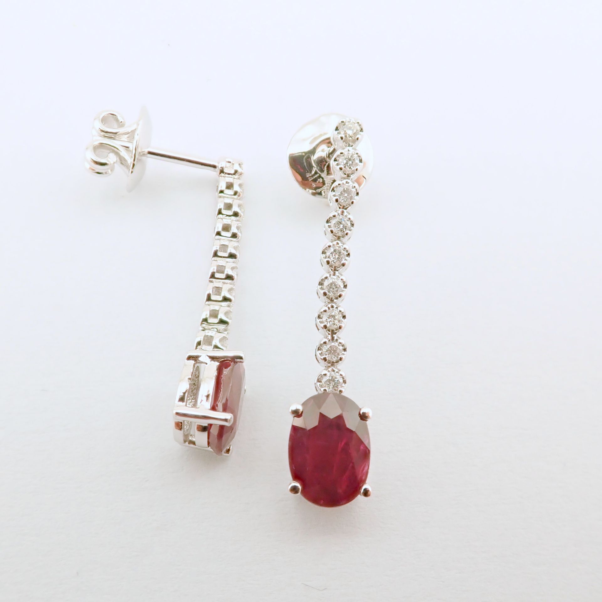 14K White Gold Diamond and Rubby Earring - Image 5 of 8