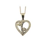 9ct Yellow Gold Heart Pendant Set With Diamonds & Heart In Both Inner Halves 0.23