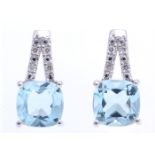 9ct White Gold Diamond And Blue Topaz Earring 0.05