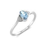 9ct White Gold Fancy Cluster Diamond Blue Topaz Ring 0.01