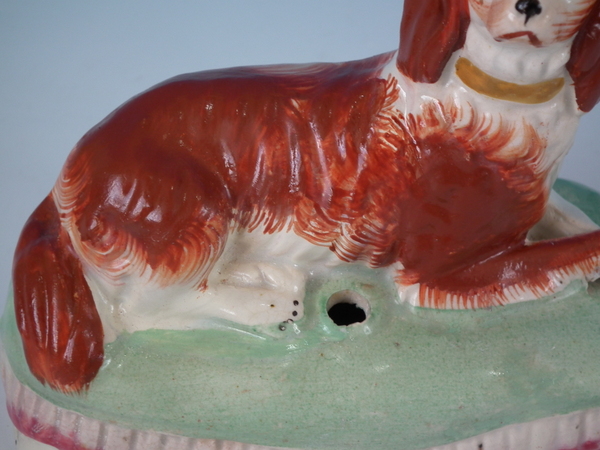 Pair Staffordshire spaniel on cushion inkwells - Image 2 of 19