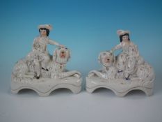 Pair Staffordshire Pottery Children on Afghan hounds