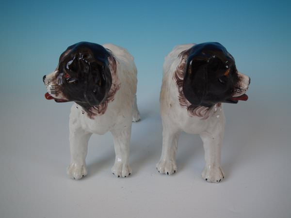 Pair Staffordshire Pottery dogs - St. Bernards - Image 2 of 20