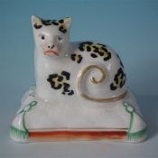 Staffordshire Pottery Cat on Cushion