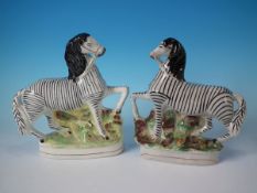 Pair Staffordshire pottery Zebra figures