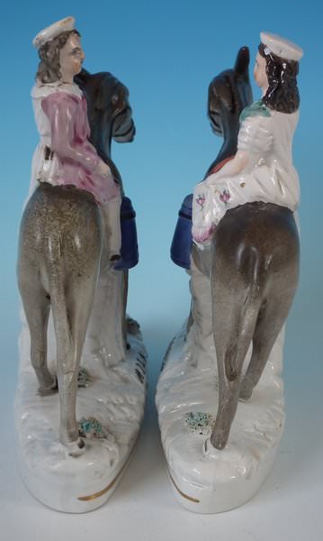 Pair Staffordshire milkmaid & donkey figures titled, 'MILK' - Image 3 of 16