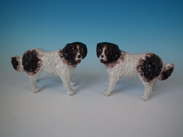 Pair Staffordshire Pottery dogs - St. Bernards