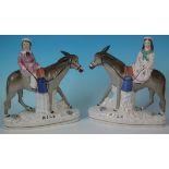 Pair Staffordshire milkmaid & donkey figures titled, 'MILK'