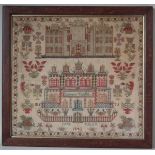 Antique Sampler, 1842, by Jane Jolly. Solomon's Temple