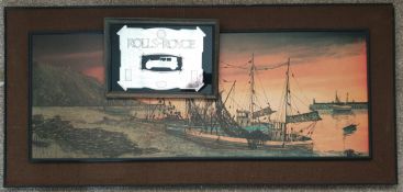 Vintage Retro Kitsch 1970's Nautical Print and Glass Etched Rolls Royce Mirror Picture. The Nautical