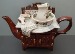 Vintage Portmeirion Novelty Teapot Wash Stand Botanic Garden Pattern. Measures 9 inches tall. Part