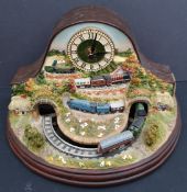 Vintage Collectable Novelty Train Clock On the hour trains appear . Measures 10 inches wide by 6