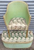 Vintage Lloyd Loom Style Ottoman and Bedroom Chair in Green. Part of a recent Estate Clearance.