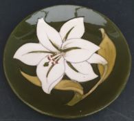 Vintage Collectable Moorcroft 12cm Pin Dish Green Ground Lilly Flower Designs. Part of a recent