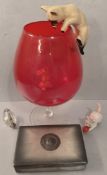 Vintage Retro Parcel of Items Includes Babcock & Wilcox Card Box & Cat Mouse Brandy Glass. Part of a