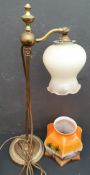 Antique Victorian Gas Lamp & Additional Hand Painted Shade The Lamp Has Been Coverted To A Table