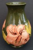 Vintage Collectable Moorcroft Vase Green Ground Hibiscus Flower Designs. Measures 12 cm tall. Part