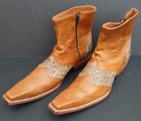 Vintage Leather Mexican Cowboy Boots Light Brown Tan in Colour . Part of a recent Estate