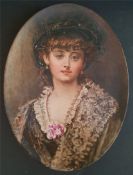 Antique Art Hand Painted Portrait on Oval Charger or Plate in the style of Vigee Le Brun c1800's