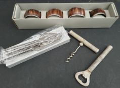 Vintage Retro Parcel of Boxed Napkin Rings Pickle Set & Corkscrew Bottle Opener. Part of a recent