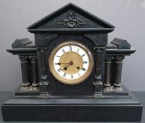 Antique Black Slate Victorian Mantel Clock. Measures 42cm wide by 35cm tall. Part of a recent Estate