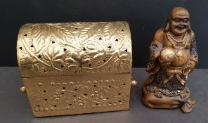 Vintage Retro Leonardo Collection Buddha & Brass Box. The Buddha measures 6 inches tall. The box