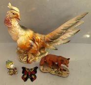 Vintage Parcel of Assorted Animal Figures Includes Pheasant Fox Butterfly & Beswick Blue Tit. The