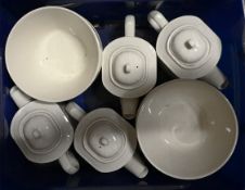 Box of Dudsons Tea Pots & 2 Pint Pudding Bowls. Includes three tea pots and 7 pudding bowls. Part of