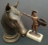 Vintage Collectable Figures Bronzed Greek Figure and a Horses Head. The horses head measures 8