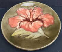 Vintage Collectable Moorcroft 12cm Pin Dish Green Ground Hibiscus Flower Designs. Part of a recent