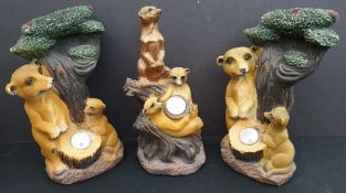 Vintage Collectable Figures 3 x Meerkat Solar powered Lights. Each measures 8 inches tall. Part of a