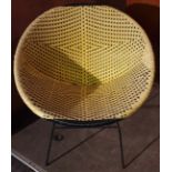 Vintage Retro Kitsch 1960's Atomic Rattan Style Bucket Chair Yellow & Black. Measures approx. 55cm