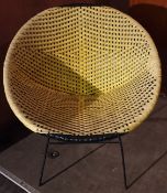 Vintage Retro Kitsch 1960's Atomic Rattan Style Bucket Chair Yellow & Black. Measures approx. 55cm