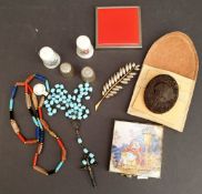 Vintage Retro Parcel of Costume Jewellery Includes Rosary Compact Mirrors Necklace Thimbles etc.
