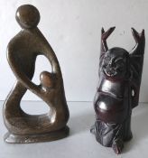 Vintage Retro Kitsch 2 Carved Sculptured Figures. One Carved From Stone One Carved From Wood