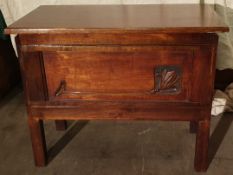 Antique Hardwood Chest Art Nouveau Interior Lined c1910. Measures 25 inches wide by 21 inches tall