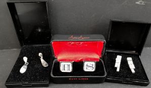 Sterling Silver Jewellery Ian Stone Earrings Plus Sonia Spencer Cufflinks in Original Presentation