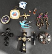 Antique Vintage Kitsch Costume Jewellery Includes Agate Brooch Cross and Bling Earrings. Part of a
