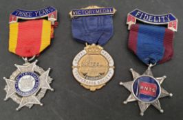 Antique Vintage 3 x Military Royal Navy Temperance Society Medals Fidelity 3 Years and Victory