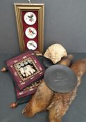 Vintage Collection of Assorted Items Includes Bird Plaques Fox Tails Egyptian Carved Stone. Part