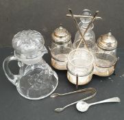 Antique Vintage Silver Plated Cruet Set & Oil Jug Includes Silver Nips. Part of a recent Estate