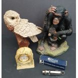 Vintage Collectable Parcel of Animal Figures Police Whistle and Clock. Part of a recent Estate