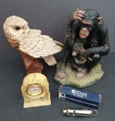 Vintage Collectable Parcel of Animal Figures Police Whistle and Clock. Part of a recent Estate